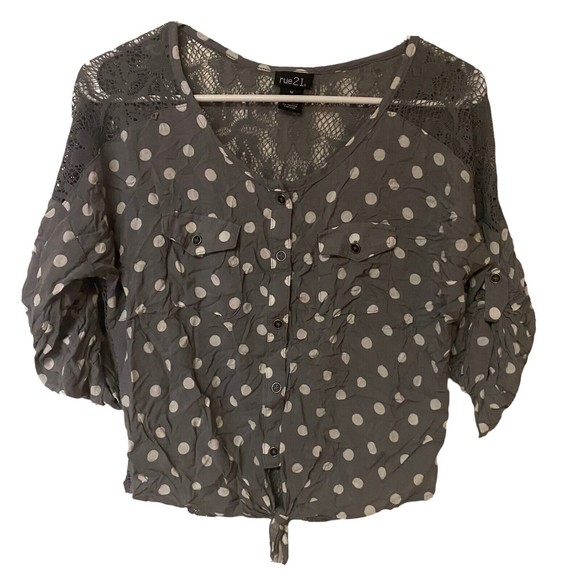 Rue 21 Womens Polka Dot Top Gray White Size Medium - Picture 1 of 7